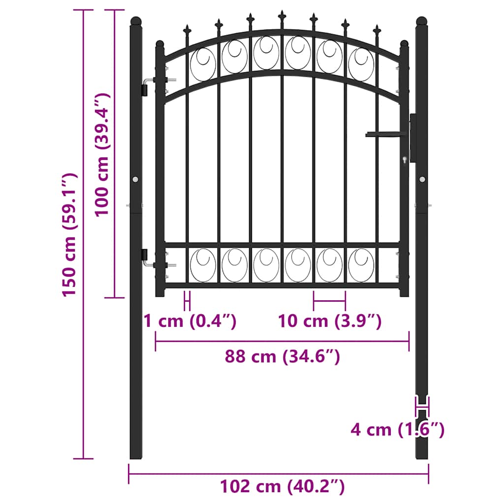 vidaXL Poartă de gard cu țepușe, negru, 100x100 cm, oțel