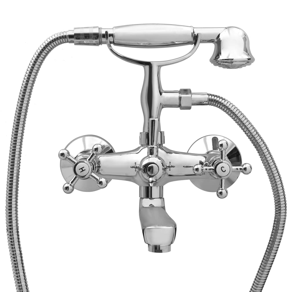 vidaXL Baterie cadă cu 2 robinete + Deviator duș de mână Chrome Retro vidaXL Baterie cadă cu 2 robinete + Deviator duș de mână Chrome Retro