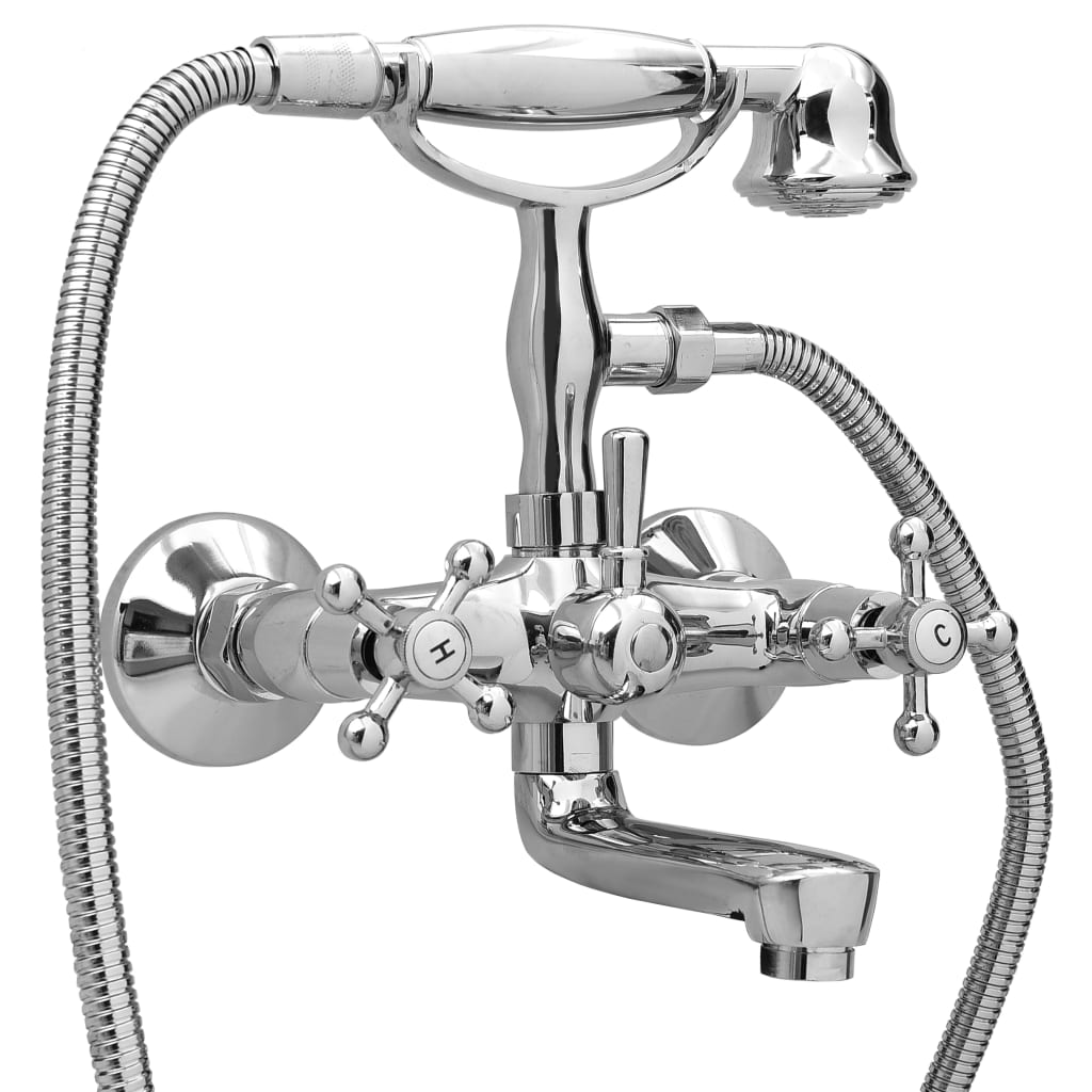 vidaXL Baterie cadă cu 2 robinete + Deviator duș de mână Chrome Retro vidaXL Baterie cadă cu 2 robinete + Deviator duș de mână Chrome Retro
