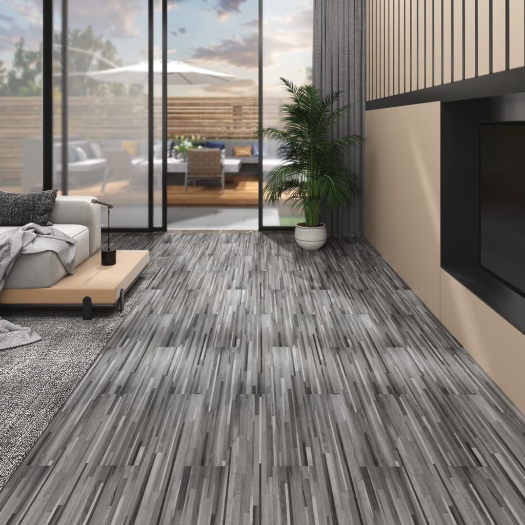 vidaXL Plăci de pardoseală, gri cu dungi, 5,26 m², 2 mm, PVC vidaXL Plăci de pardoseală, gri cu dungi, 5,26 m², 2 mm, PVC