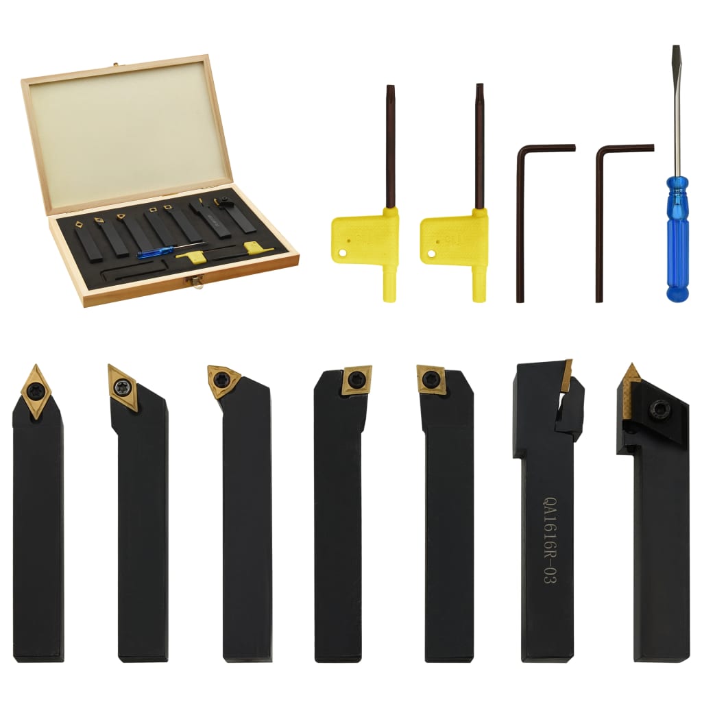 vidaXL Set unelte de strunjire indexabile, 12 piese, 16x16 mm, 100 mm vidaXL Set unelte de strunjire indexabile, 12 piese, 16x16 mm, 100 mm