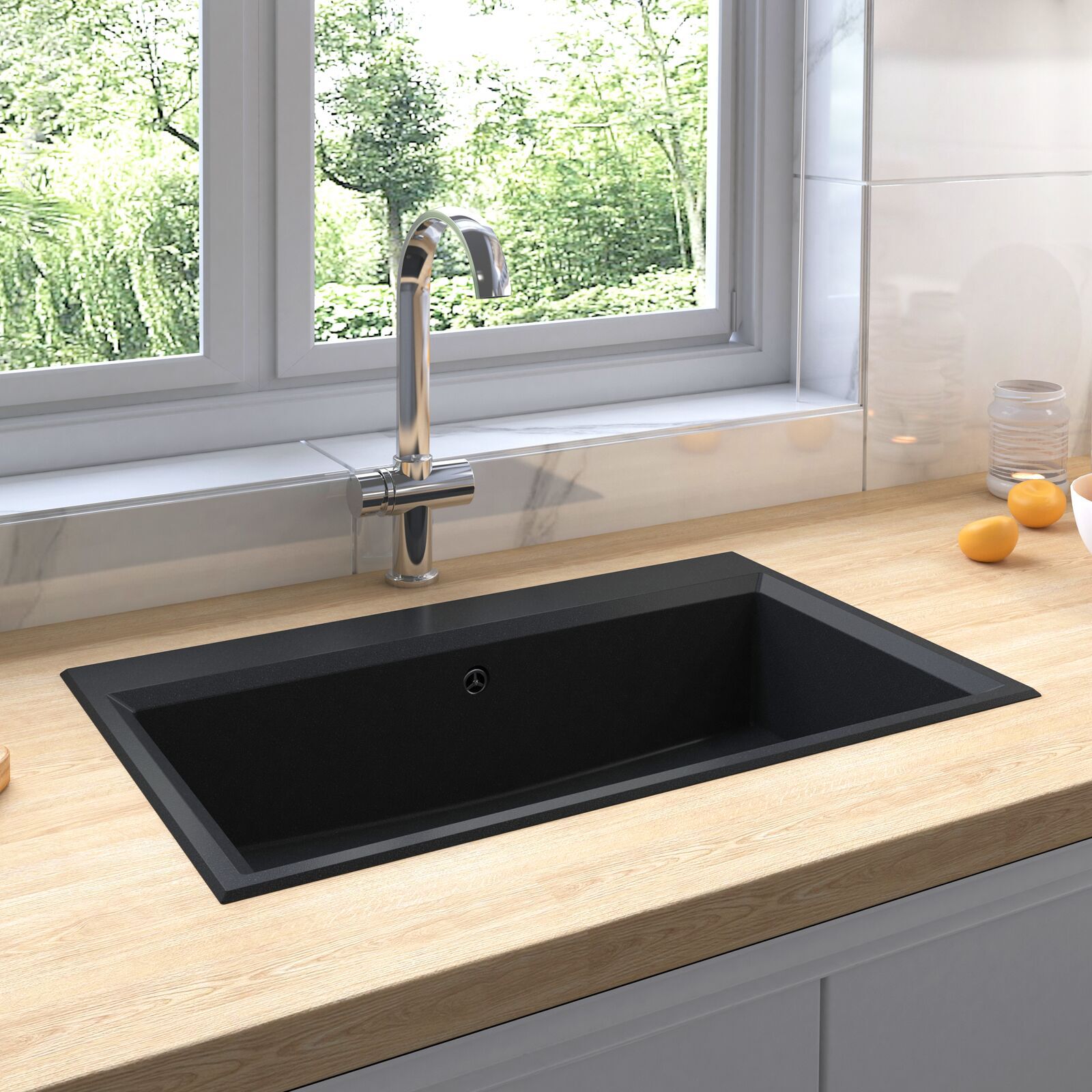 vidaXL Chiuvetă bucătărie neagră 790x500x193 mm granit vidaXL Chiuvetă bucătărie neagră 790x500x193 mm granit