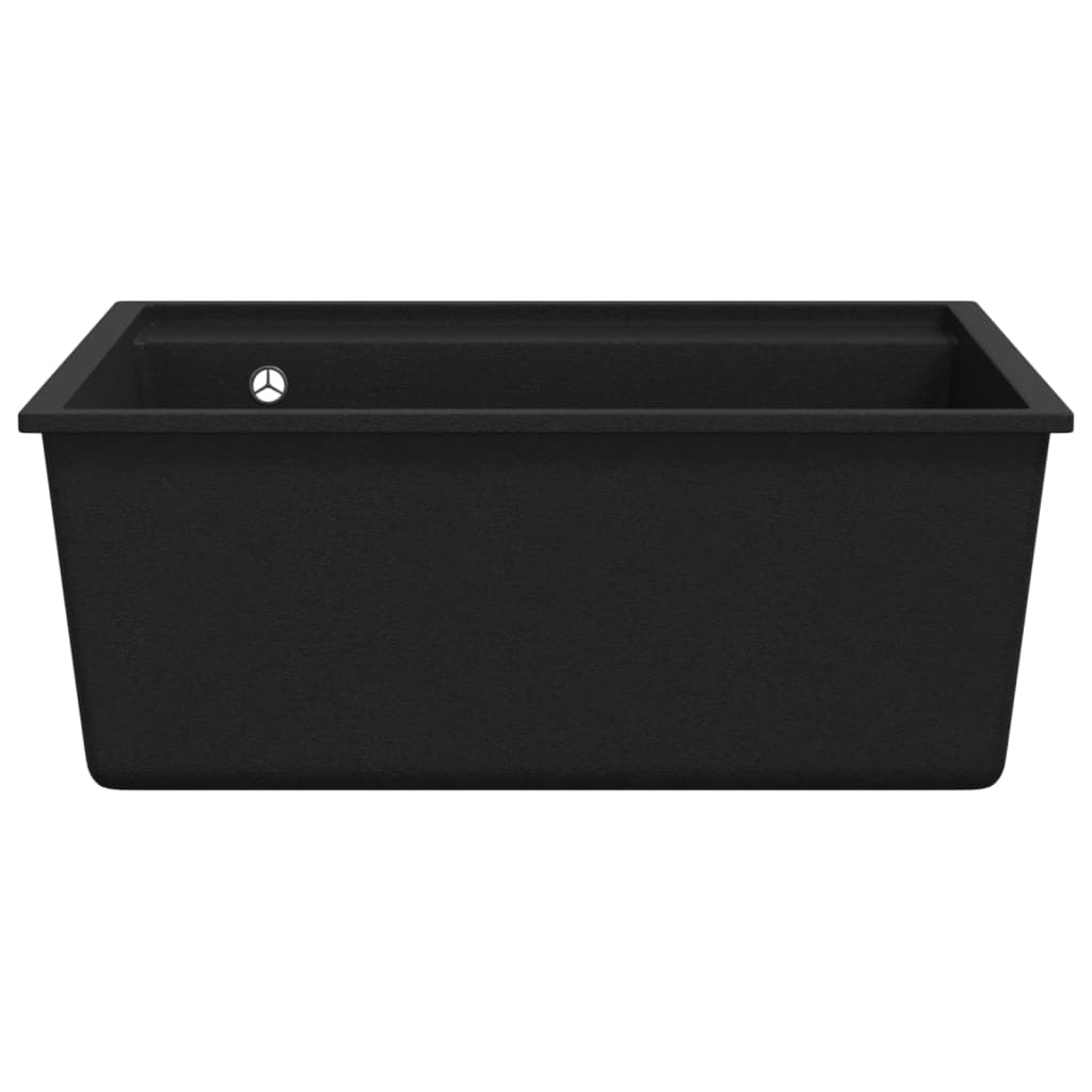 vidaXL Chiuvetă de bucătărie cu orificiu de preaplin, negru, granit vidaXL Chiuvetă de bucătărie cu orificiu de preaplin, negru, granit