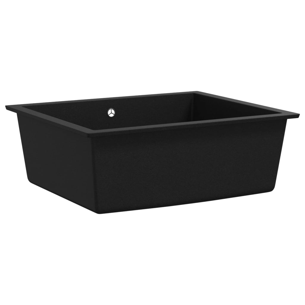 vidaXL Chiuvetă de bucătărie cu orificiu de preaplin, negru, granit vidaXL Chiuvetă de bucătărie cu orificiu de preaplin, negru, granit