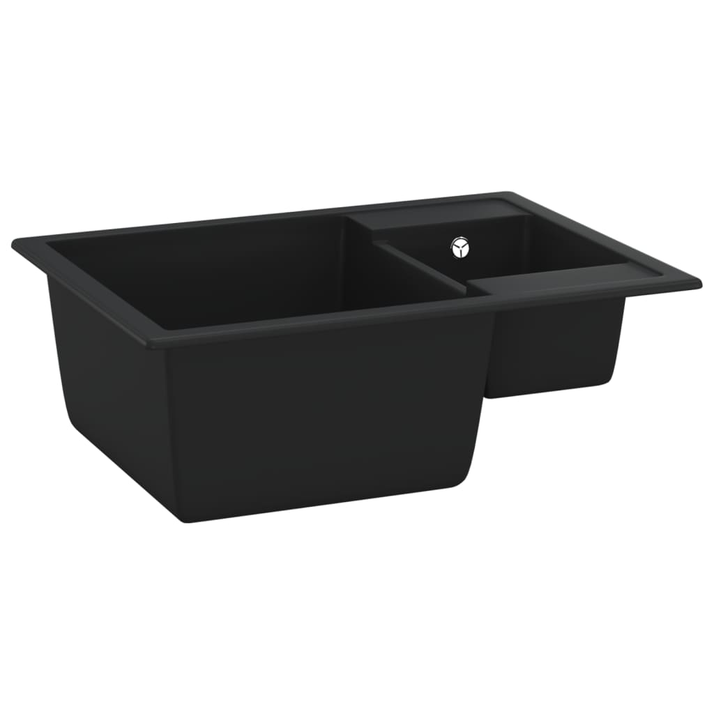 vidaXL Chiuvetă bucătărie dublă cu orificiu de preaplin, negru, granit vidaXL Chiuvetă bucătărie dublă cu orificiu de preaplin, negru, granit