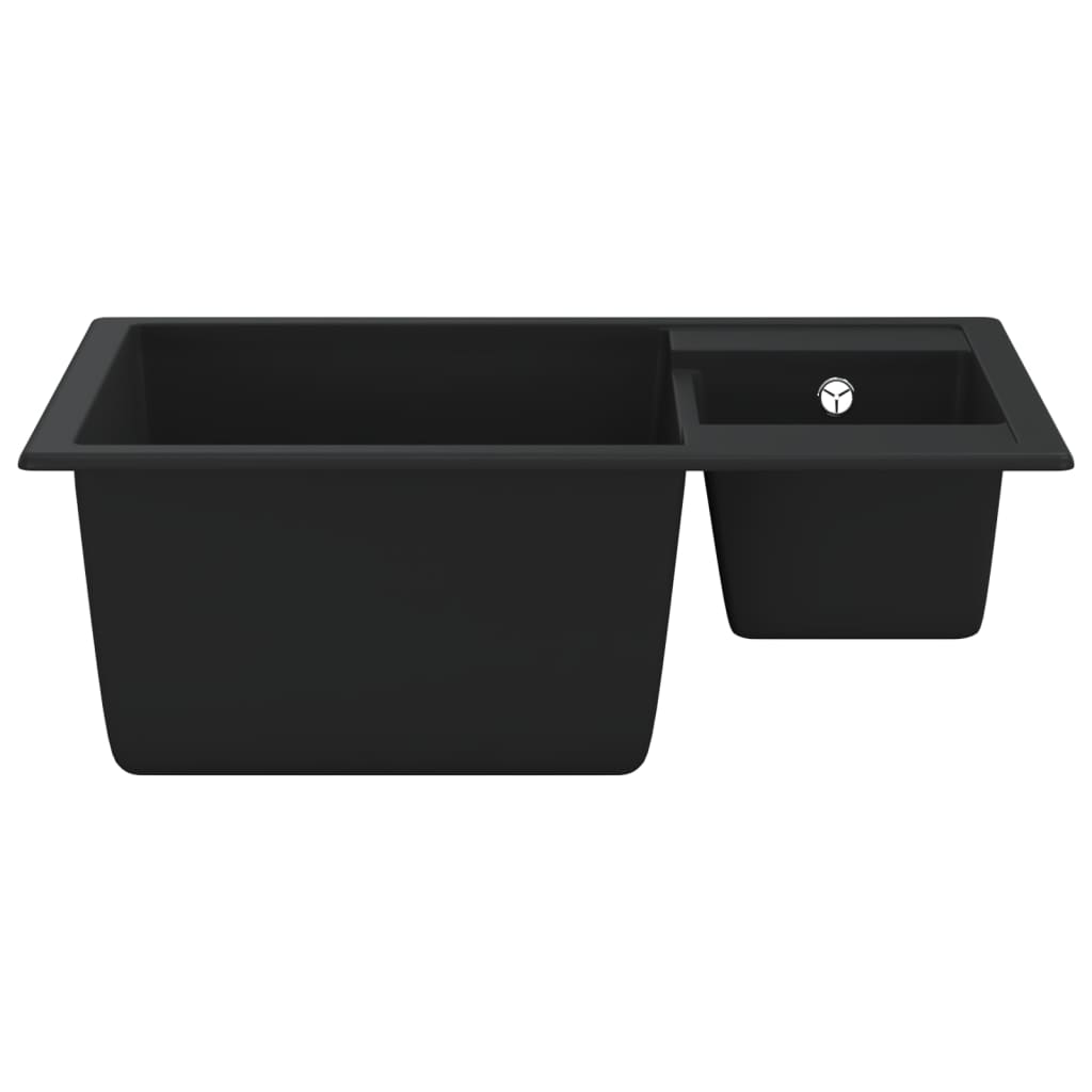 vidaXL Chiuvetă bucătărie dublă cu orificiu de preaplin, negru, granit vidaXL Chiuvetă bucătărie dublă cu orificiu de preaplin, negru, granit
