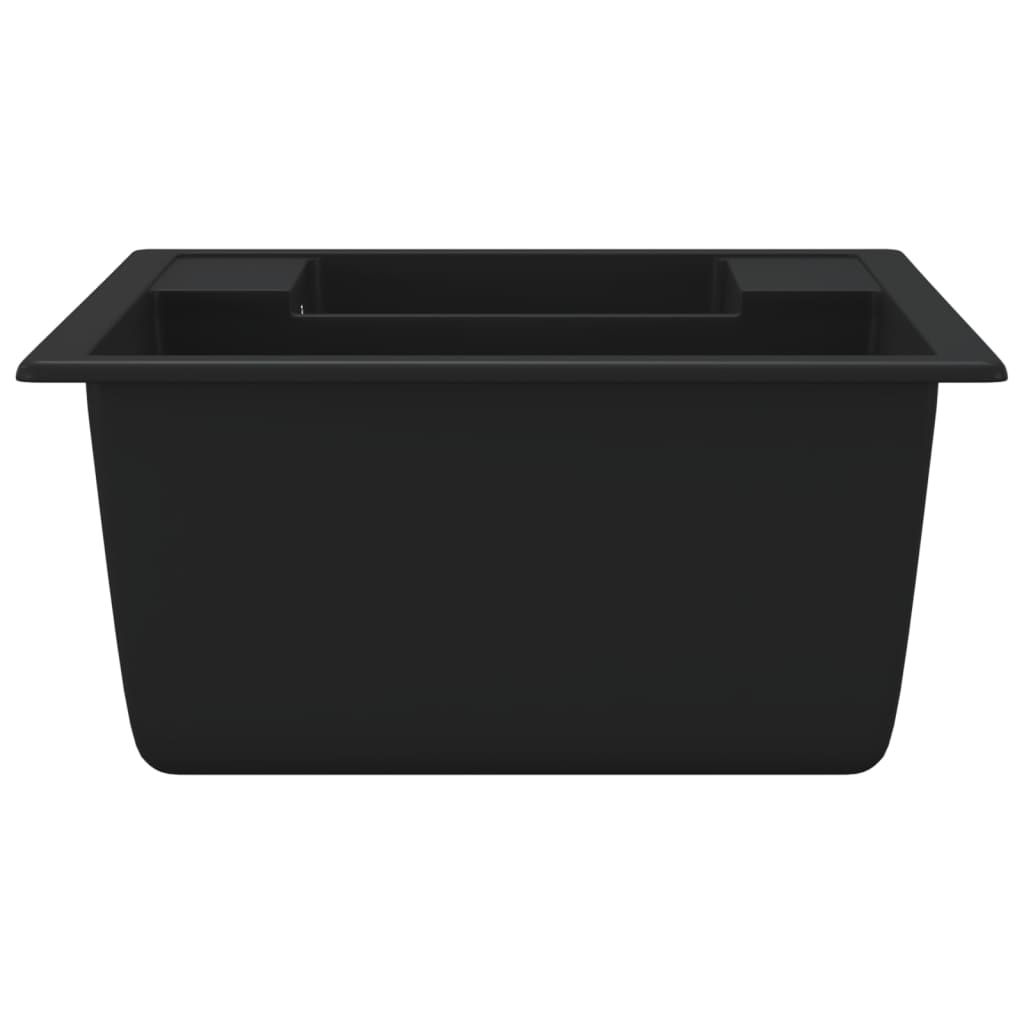 vidaXL Chiuvetă bucătărie dublă cu orificiu de preaplin, negru, granit vidaXL Chiuvetă bucătărie dublă cu orificiu de preaplin, negru, granit