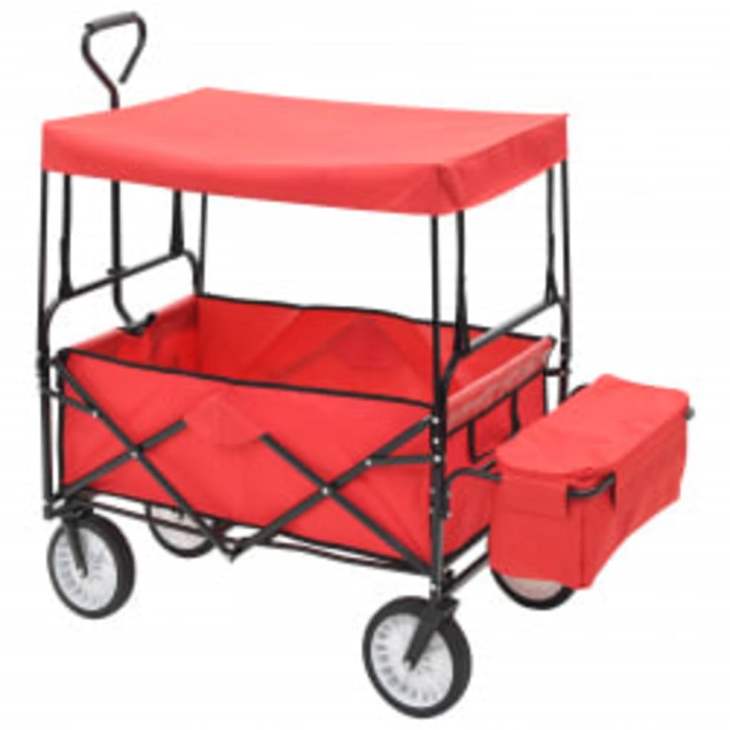 vidaXL Cărucior manual pliabil cu copertină, roșu, oțel vidaXL Cărucior manual pliabil cu copertină, roșu, oțel