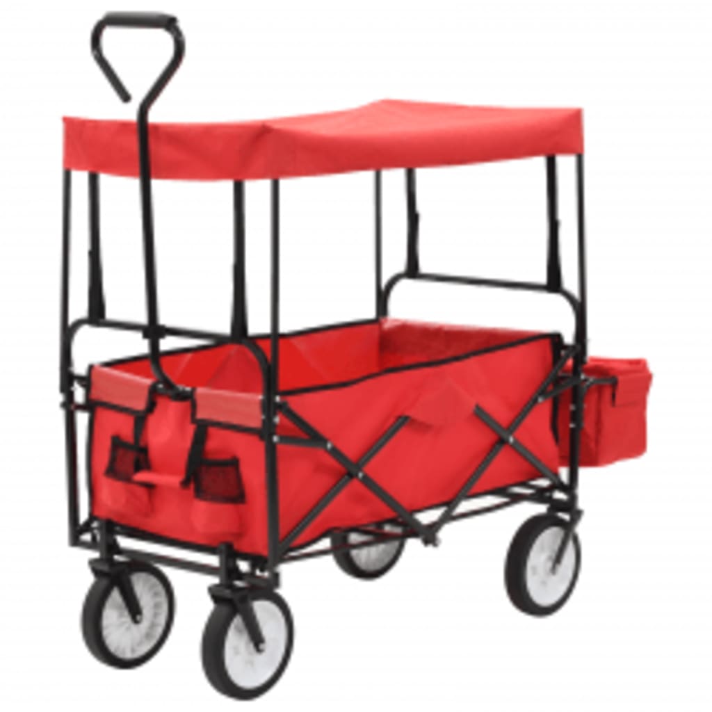 vidaXL Cărucior manual pliabil cu copertină, roșu, oțel vidaXL Cărucior manual pliabil cu copertină, roșu, oțel