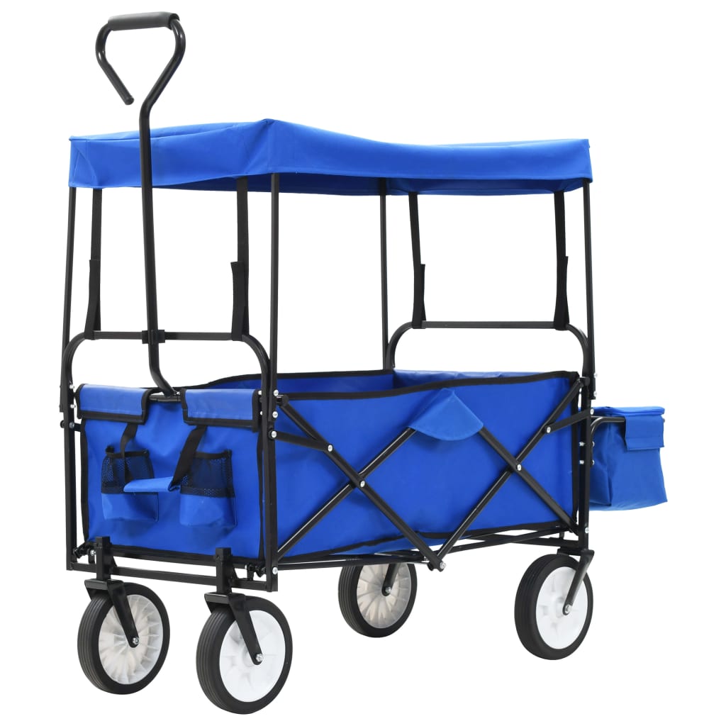 vidaXL Cărucior manual pliabil cu copertină, albastru, oțel vidaXL Cărucior manual pliabil cu copertină, albastru, oțel