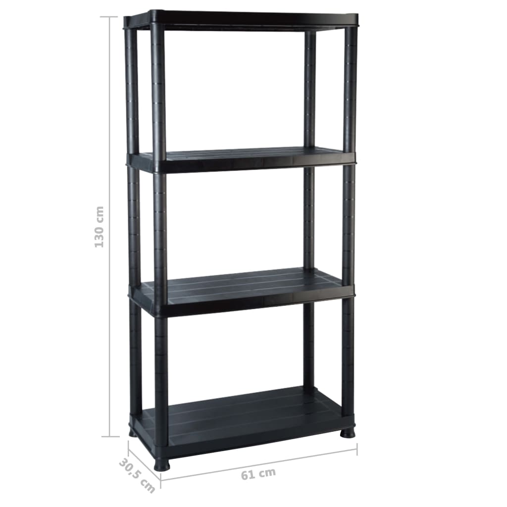 vidaXL Raft de depozitare cu 4 polițe, negru, 61x30,5x130 cm, plastic vidaXL Raft de depozitare cu 4 polițe, negru, 61x30,5x130 cm, plastic