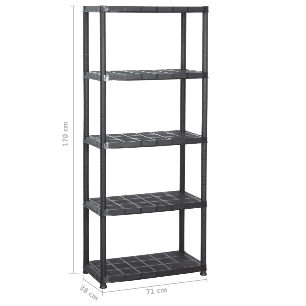 vidaXL Raft de depozitare cu 5 polițe, negru, 71x38x170 cm, plastic vidaXL Raft de depozitare cu 5 polițe, negru, 71x38x170 cm, plastic