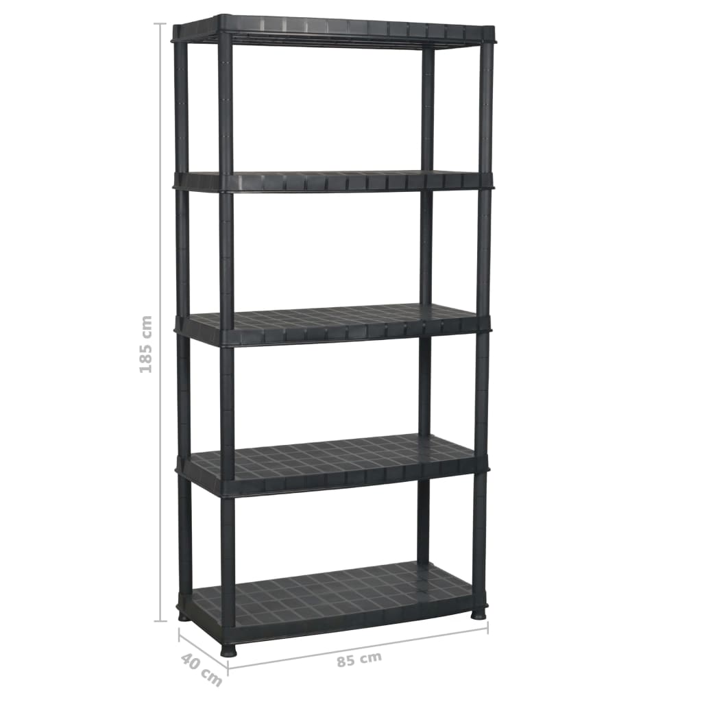 vidaXL Raft de depozitare cu 5 polițe, negru, 85x40x185 cm, plastic vidaXL Raft de depozitare cu 5 polițe, negru, 85x40x185 cm, plastic