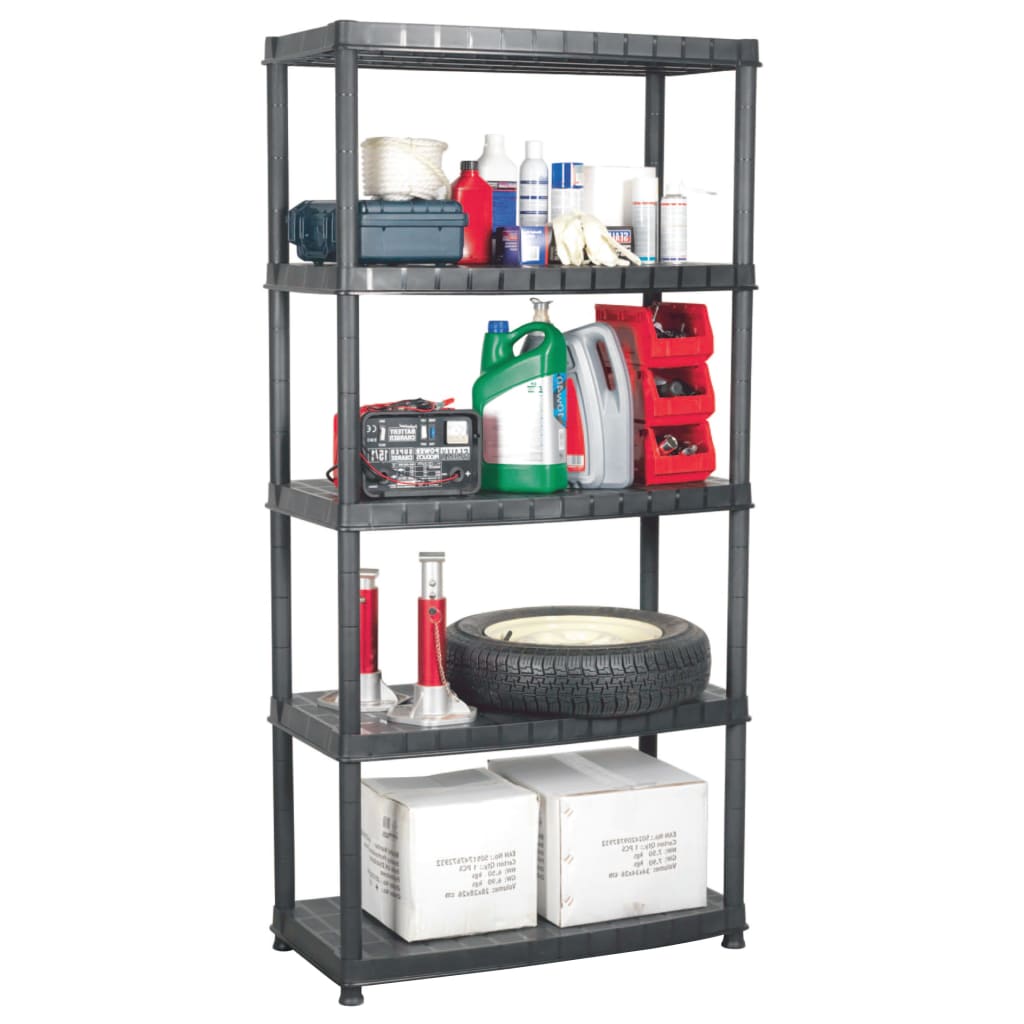 vidaXL Raft de depozitare cu 5 polițe, negru, 85x40x185 cm, plastic vidaXL Raft de depozitare cu 5 polițe, negru, 85x40x185 cm, plastic
