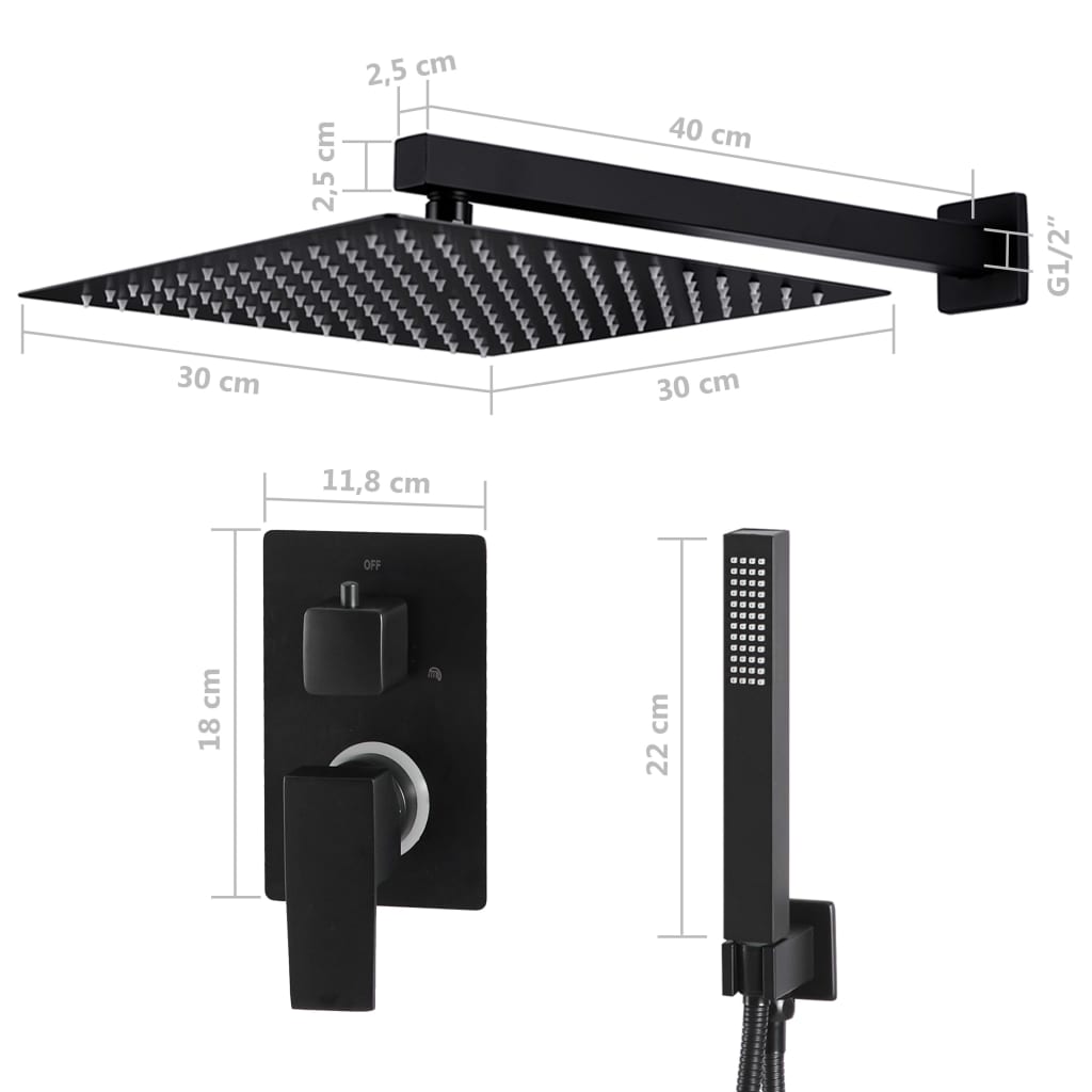 vidaXL Sistem de duș, negru, oțel inoxidabil 201 vidaXL Sistem de duș, negru, oțel inoxidabil 201