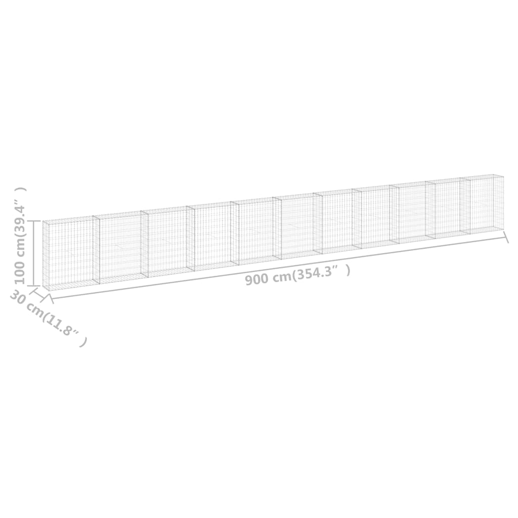 vidaXL Perete gabion cu capace, 900 x 30 x 100 cm, oțel galvanizat vidaXL Perete gabion cu capace, 900 x 30 x 100 cm, oțel galvanizat