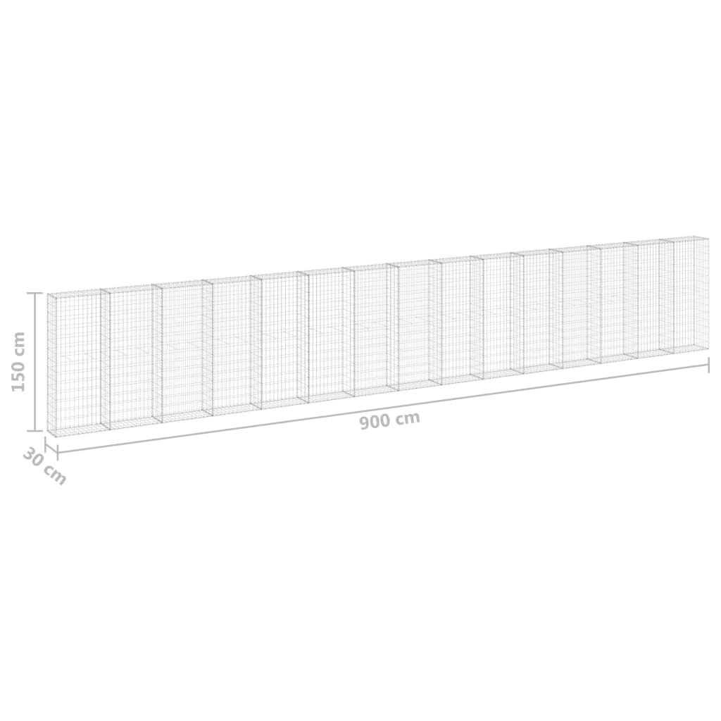 vidaXL Perete gabion cu capace, 900 x 30 x 150 cm, oțel galvanizat vidaXL Perete gabion cu capace, 900 x 30 x 150 cm, oțel galvanizat