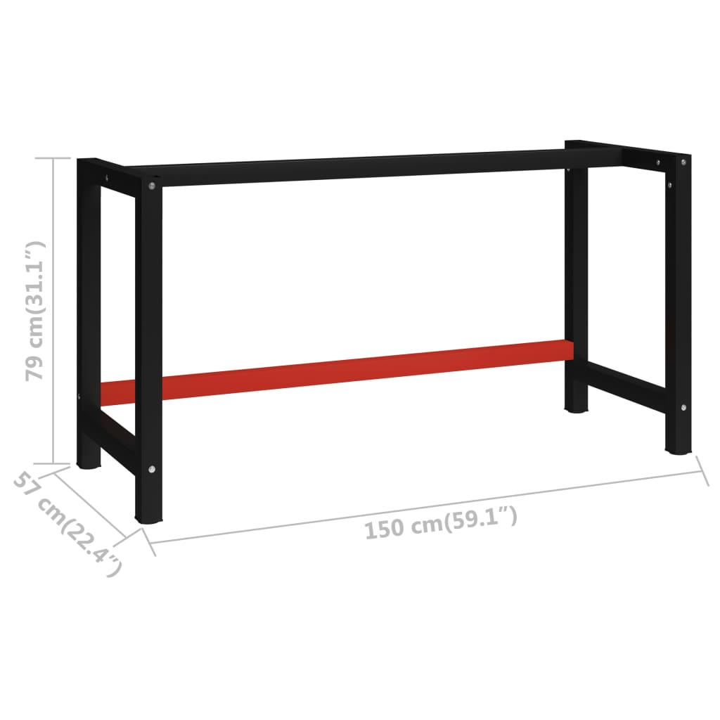 vidaXL Cadru metalic banc de lucru, 150x57x79 cm, negru și roșu vidaXL Cadru metalic banc de lucru, 150x57x79 cm, negru și roșu