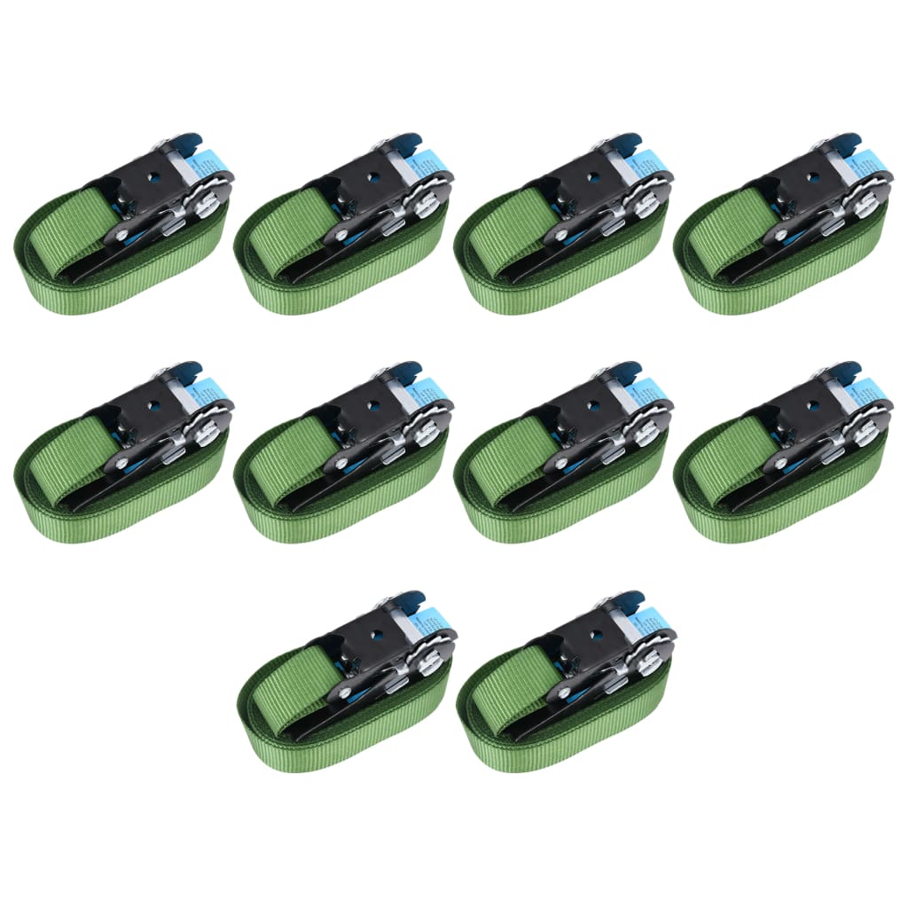 vidaXL Chingi de fixare cu clichet, 10 buc., verde, 6 m, 800 daN vidaXL Chingi de fixare cu clichet, 10 buc., verde, 6 m, 800 daN