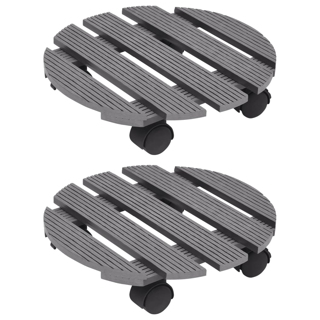 vidaXL Suporturi de plante cu role, 2 buc., gri, Ø30x7,5 cm, WPC vidaXL Suporturi de plante cu role, 2 buc., gri, Ø30x7,5 cm, WPC
