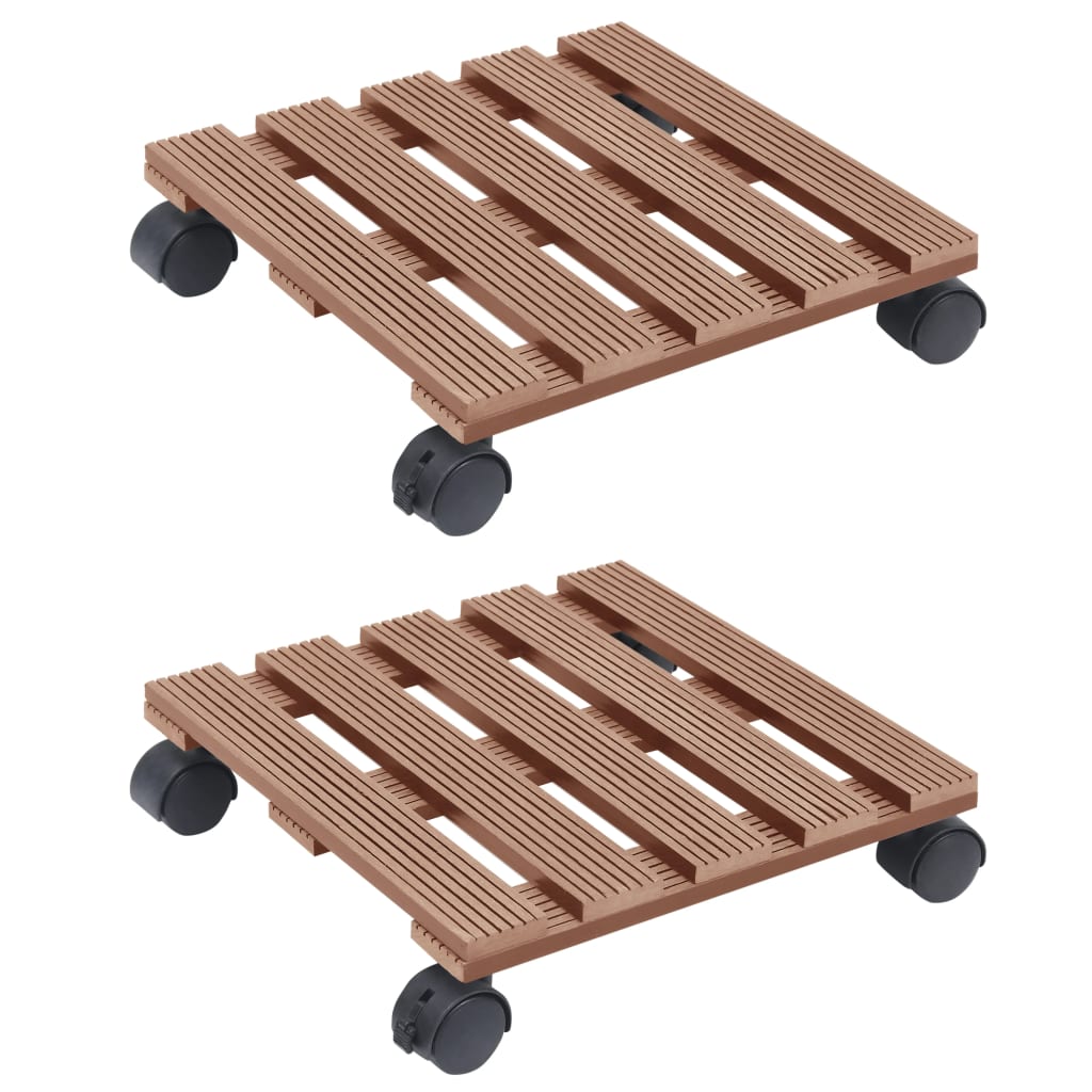 vidaXL Suporturi de plante cu role, 2 buc., maro, 30x30x7,5 cm, WPC vidaXL Suporturi de plante cu role, 2 buc., maro, 30x30x7,5 cm, WPC