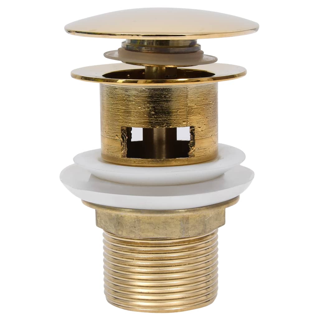 vidaXL Ventil scurgere push, funcție de preaplin, auriu 6,4x6,4x9,1 cm vidaXL Ventil scurgere push, funcție de preaplin, auriu 6,4x6,4x9,1 cm