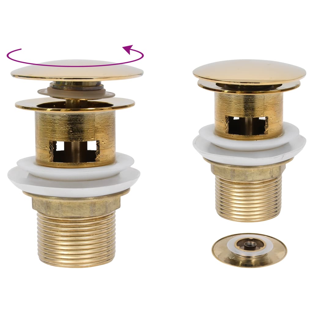 vidaXL Ventil scurgere push, funcție de preaplin, auriu 6,4x6,4x9,1 cm vidaXL Ventil scurgere push, funcție de preaplin, auriu 6,4x6,4x9,1 cm