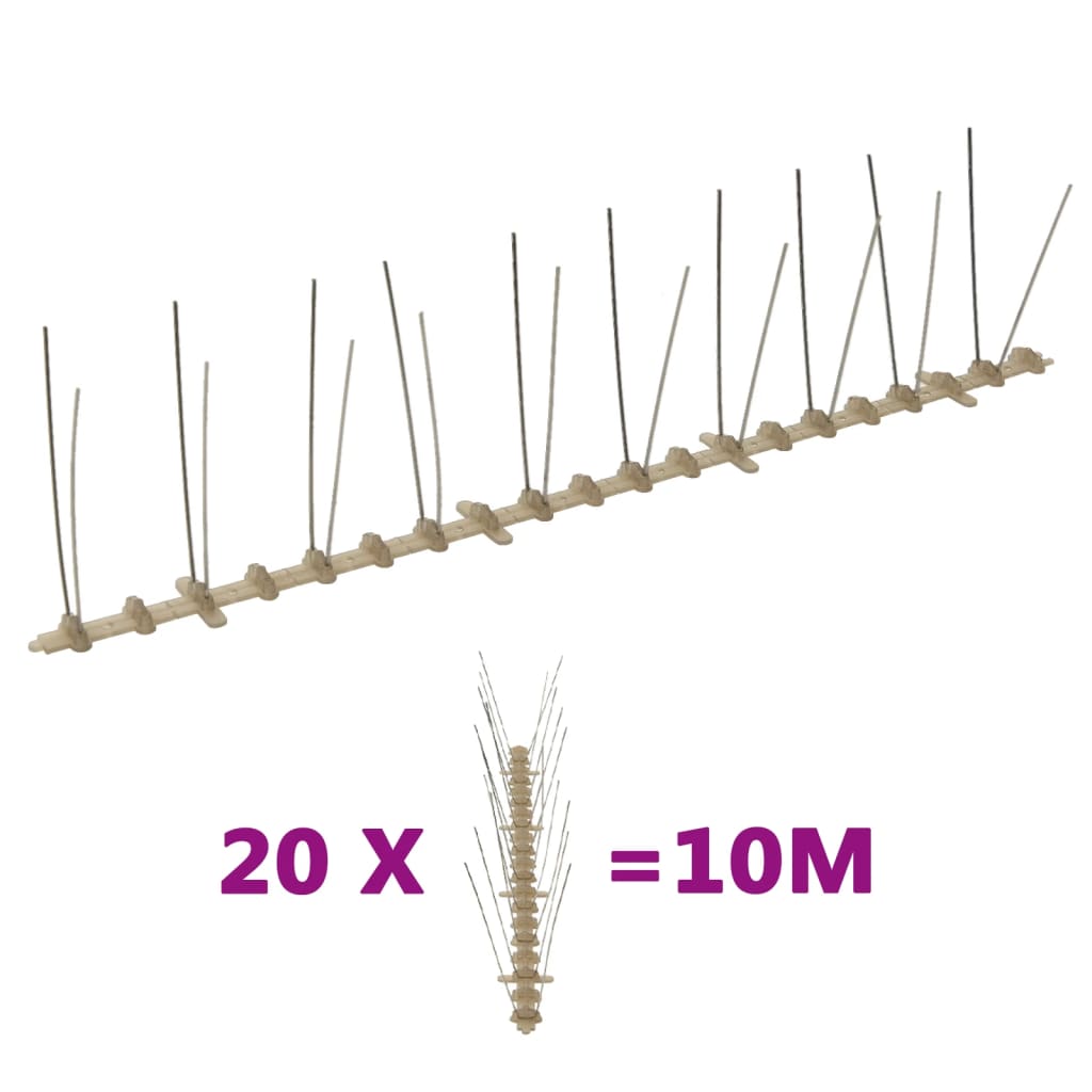 vidaXL Set bandă cu țepi antipăsări cu 2 rânduri 20 buc. plastic 10 m vidaXL Set bandă cu țepi antipăsări cu 2 rânduri 20 buc. plastic 10 m