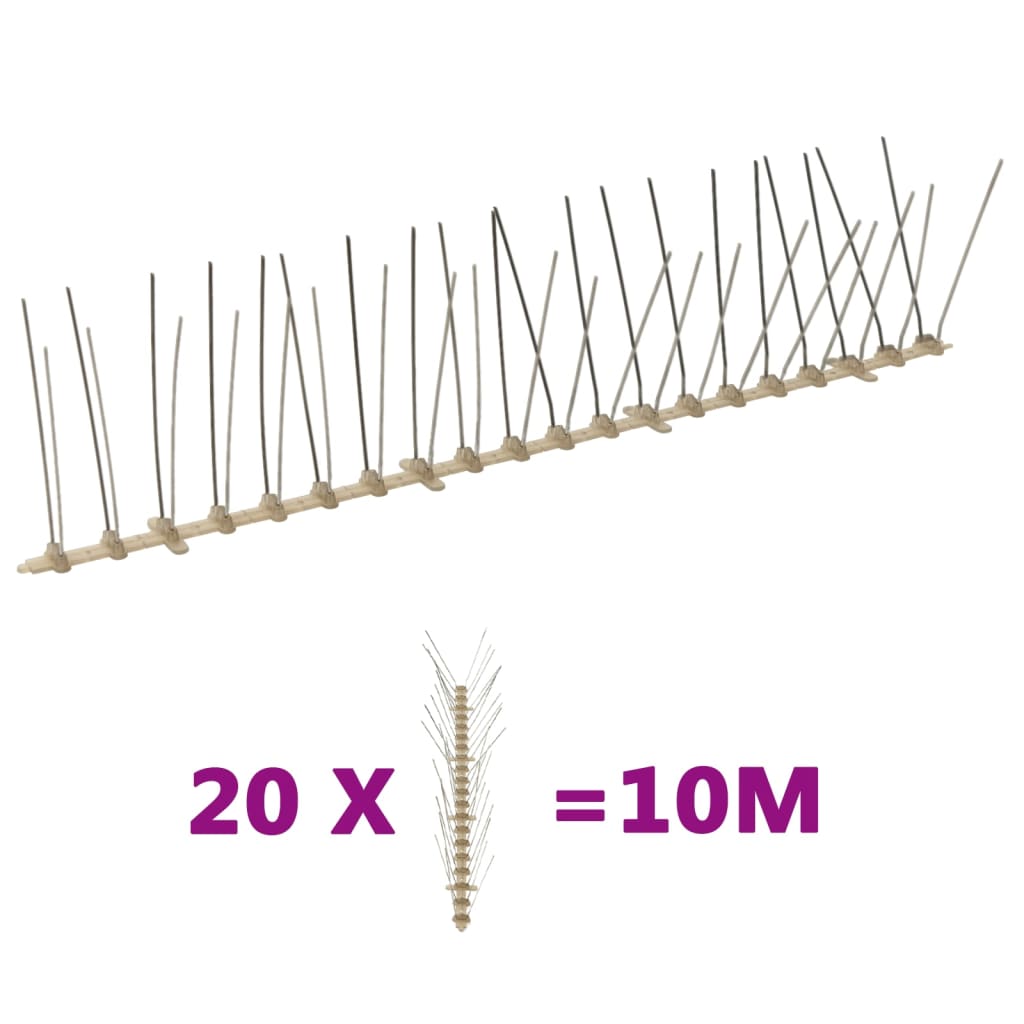 vidaXL Set bandă cu țepi antipăsări cu 4 rânduri 20 buc. plastic 10 m