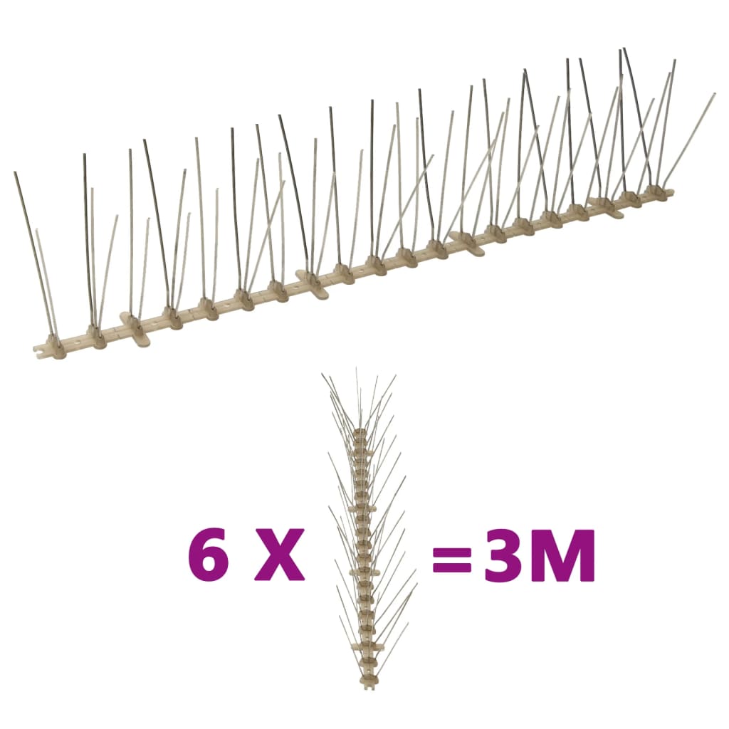 vidaXL Set bandă cu țepi antipăsări cu 5 rânduri, 6 buc., plastic, 3 m vidaXL Set bandă cu țepi antipăsări cu 5 rânduri, 6 buc., plastic, 3 m