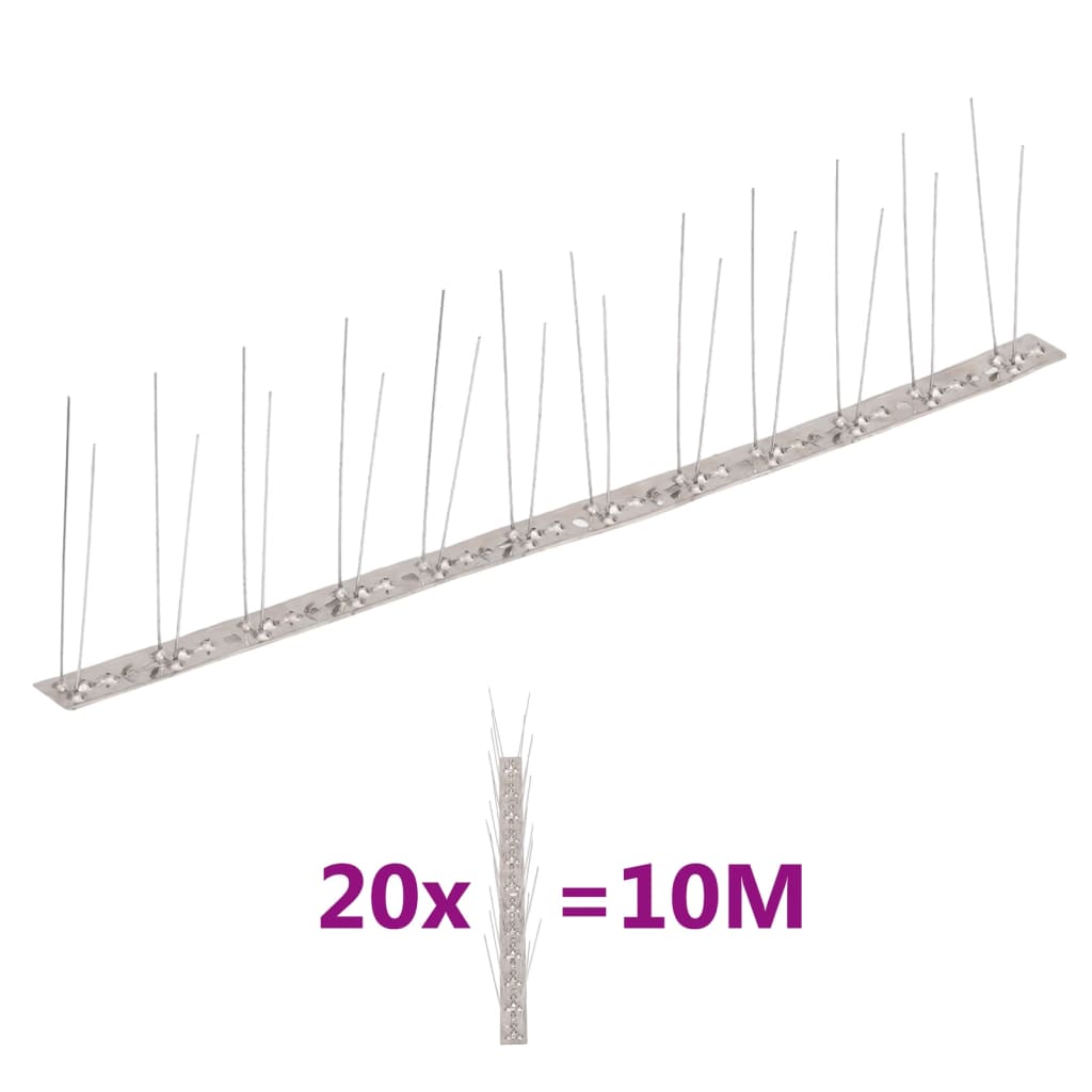 vidaXL Set bandă cu țepi antipăsări cu 2 rânduri, 20 buc., oțel, 10 m vidaXL Set bandă cu țepi antipăsări cu 2 rânduri, 20 buc., oțel, 10 m