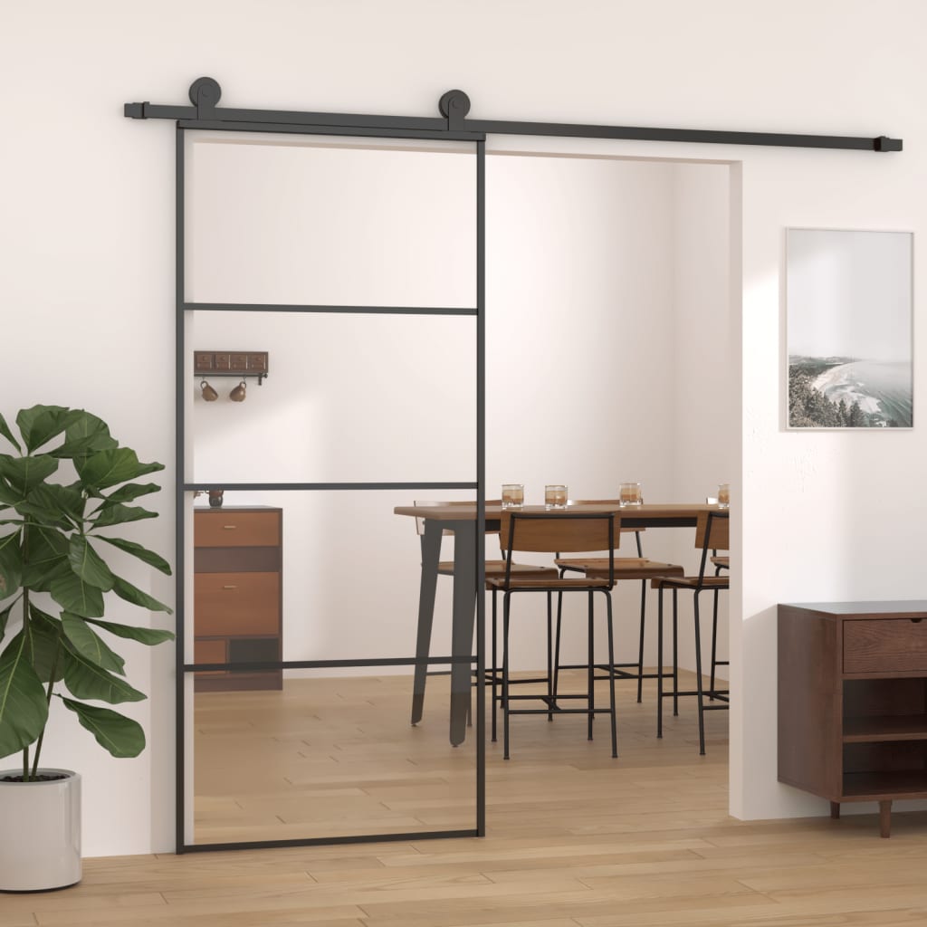 vidaXL Ușă glisantă, negru, 90x205 cm, aluminiu și sticlă ESG
