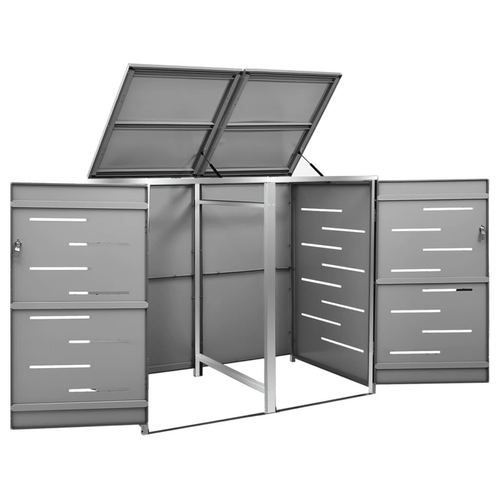 vidaXL Magazie pentru două pubele, 138x77,5x112,5 cm, oțel inoxidabil vidaXL Magazie pentru două pubele, 138x77,5x112,5 cm, oțel inoxidabil