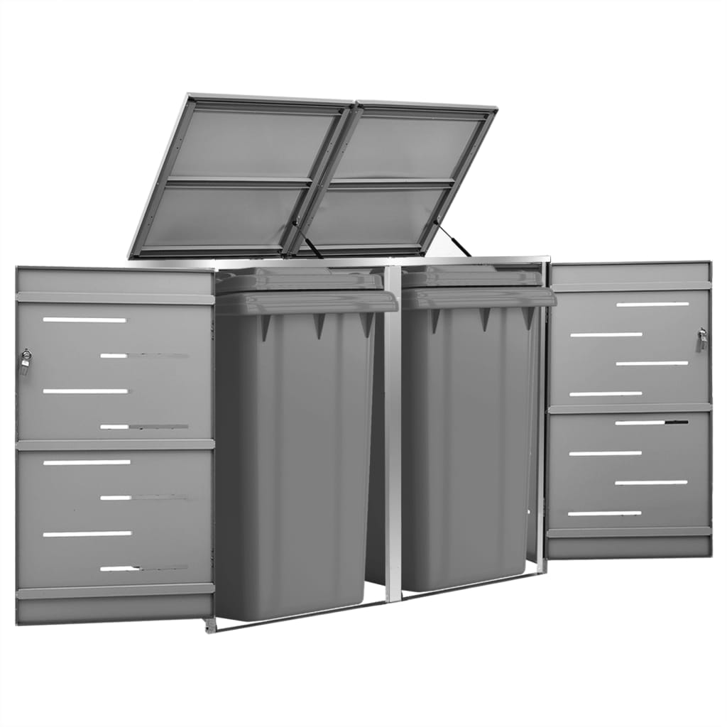 vidaXL Magazie pentru două pubele, 138x77,5x112,5 cm, oțel inoxidabil vidaXL Magazie pentru două pubele, 138x77,5x112,5 cm, oțel inoxidabil