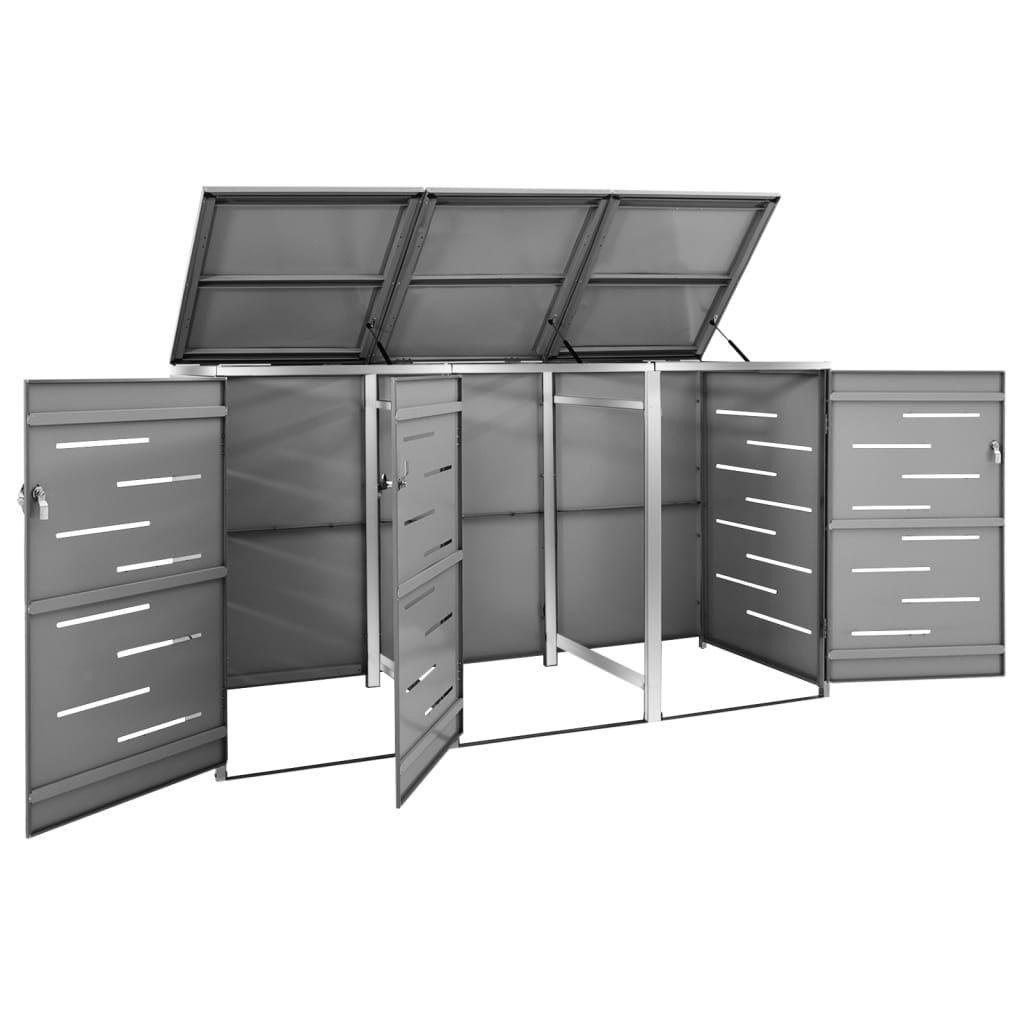 vidaXL Magazie pentru trei pubele, 207x77,5x112,5 cm, oțel inoxidabil vidaXL Magazie pentru trei pubele, 207x77,5x112,5 cm, oțel inoxidabil