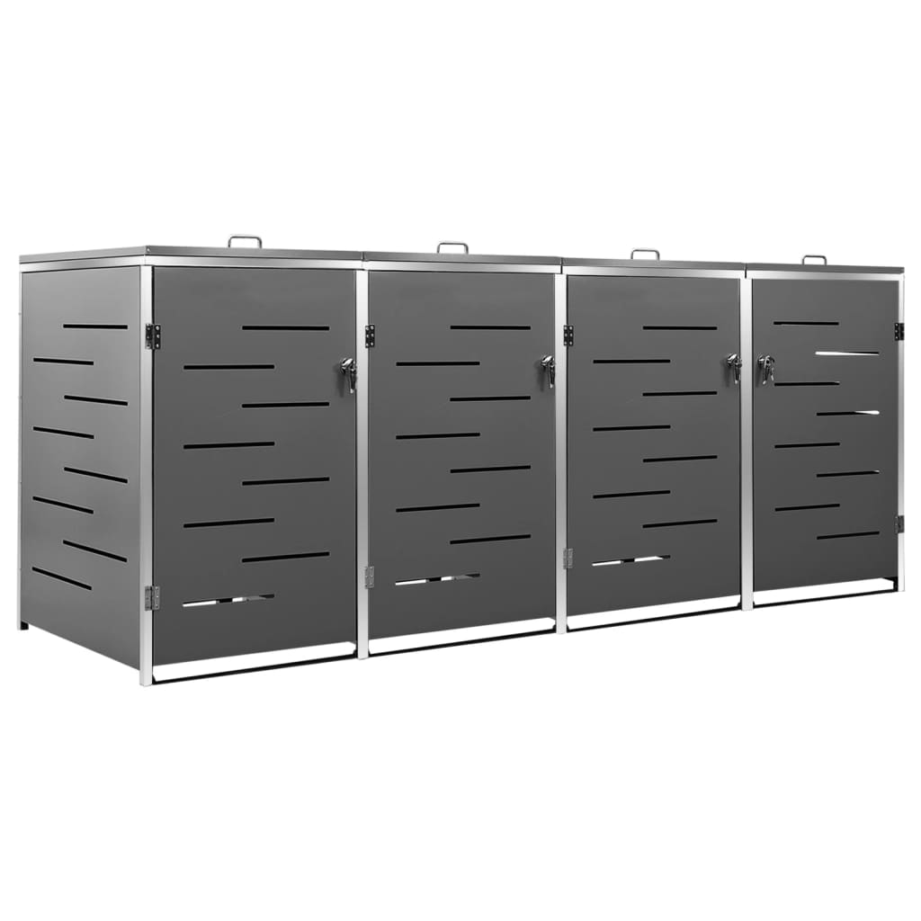 vidaXL Magazie pentru patru pubele 276,5x77,5x112,5 cm oțel inoxidabil vidaXL Magazie pentru patru pubele 276,5x77,5x112,5 cm oțel inoxidabil