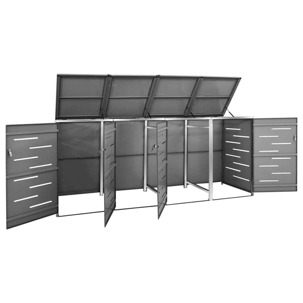 vidaXL Magazie pentru patru pubele 276,5x77,5x112,5 cm oțel inoxidabil vidaXL Magazie pentru patru pubele 276,5x77,5x112,5 cm oțel inoxidabil