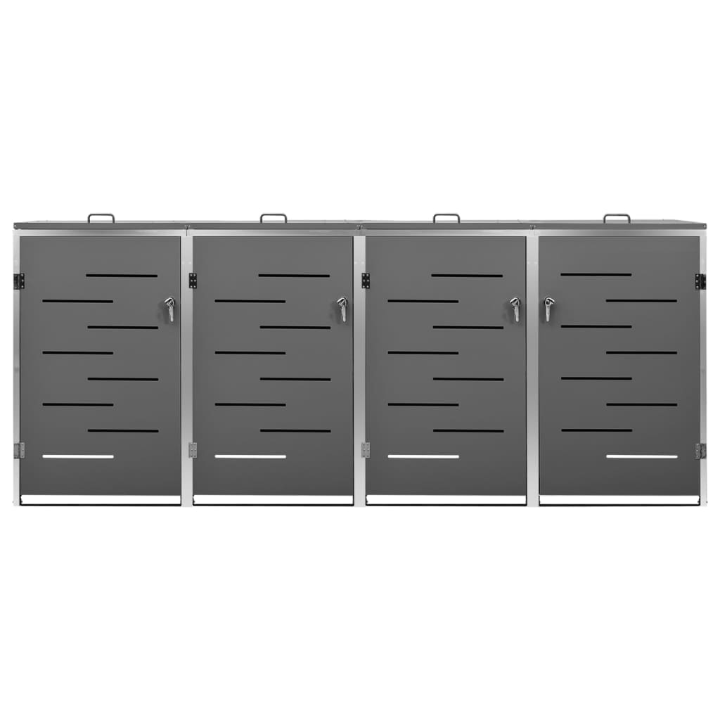 vidaXL Magazie pentru patru pubele 276,5x77,5x112,5 cm oțel inoxidabil vidaXL Magazie pentru patru pubele 276,5x77,5x112,5 cm oțel inoxidabil