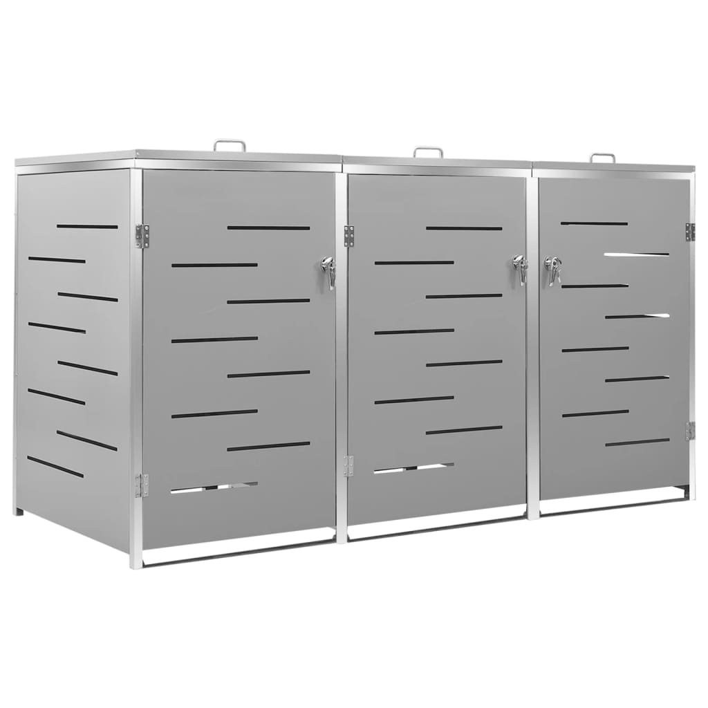 vidaXL Magazie pentru trei pubele, 207x77,5x112,5 cm, oțel inoxidabil vidaXL Magazie pentru trei pubele, 207x77,5x112,5 cm, oțel inoxidabil