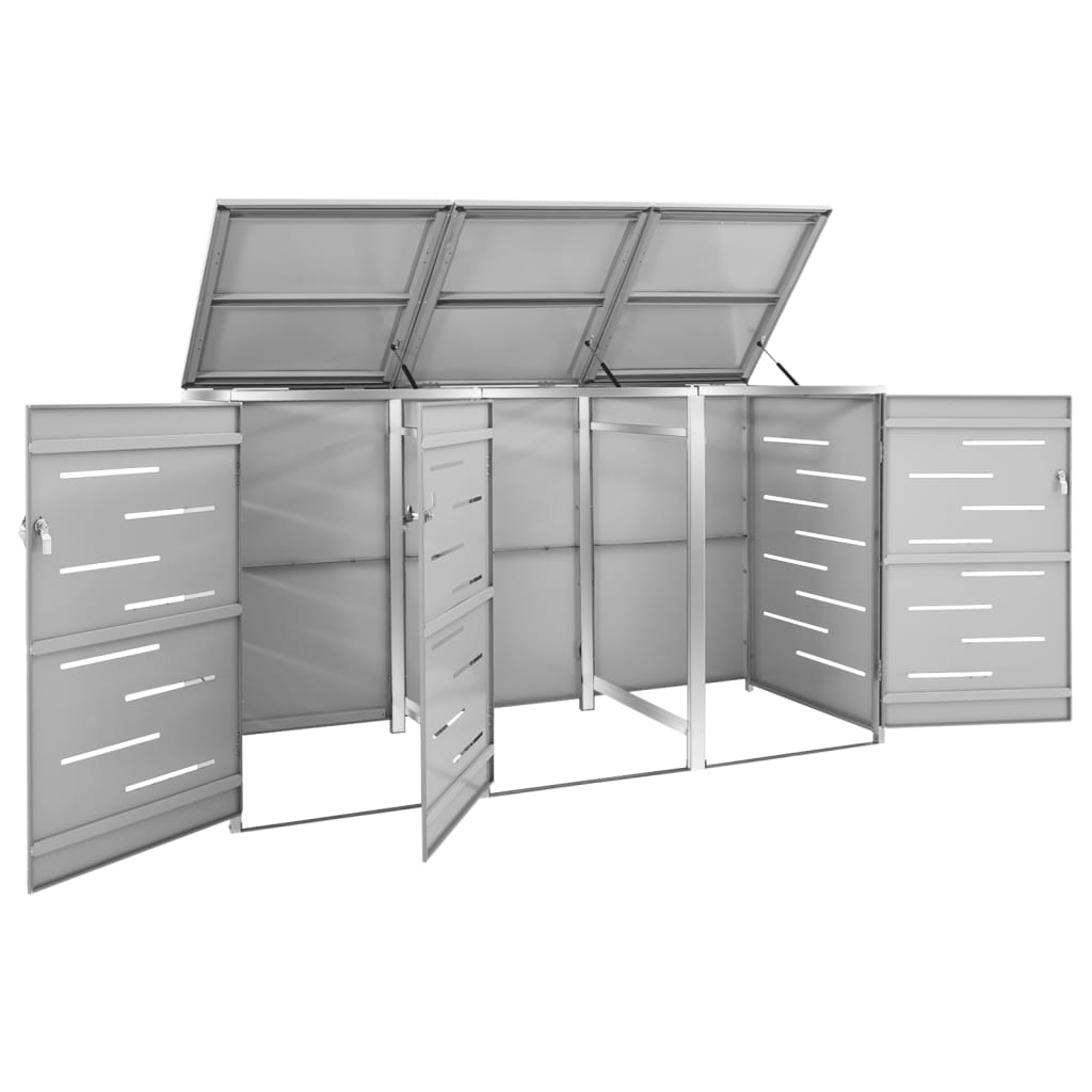 vidaXL Magazie pentru trei pubele, 207x77,5x112,5 cm, oțel inoxidabil vidaXL Magazie pentru trei pubele, 207x77,5x112,5 cm, oțel inoxidabil