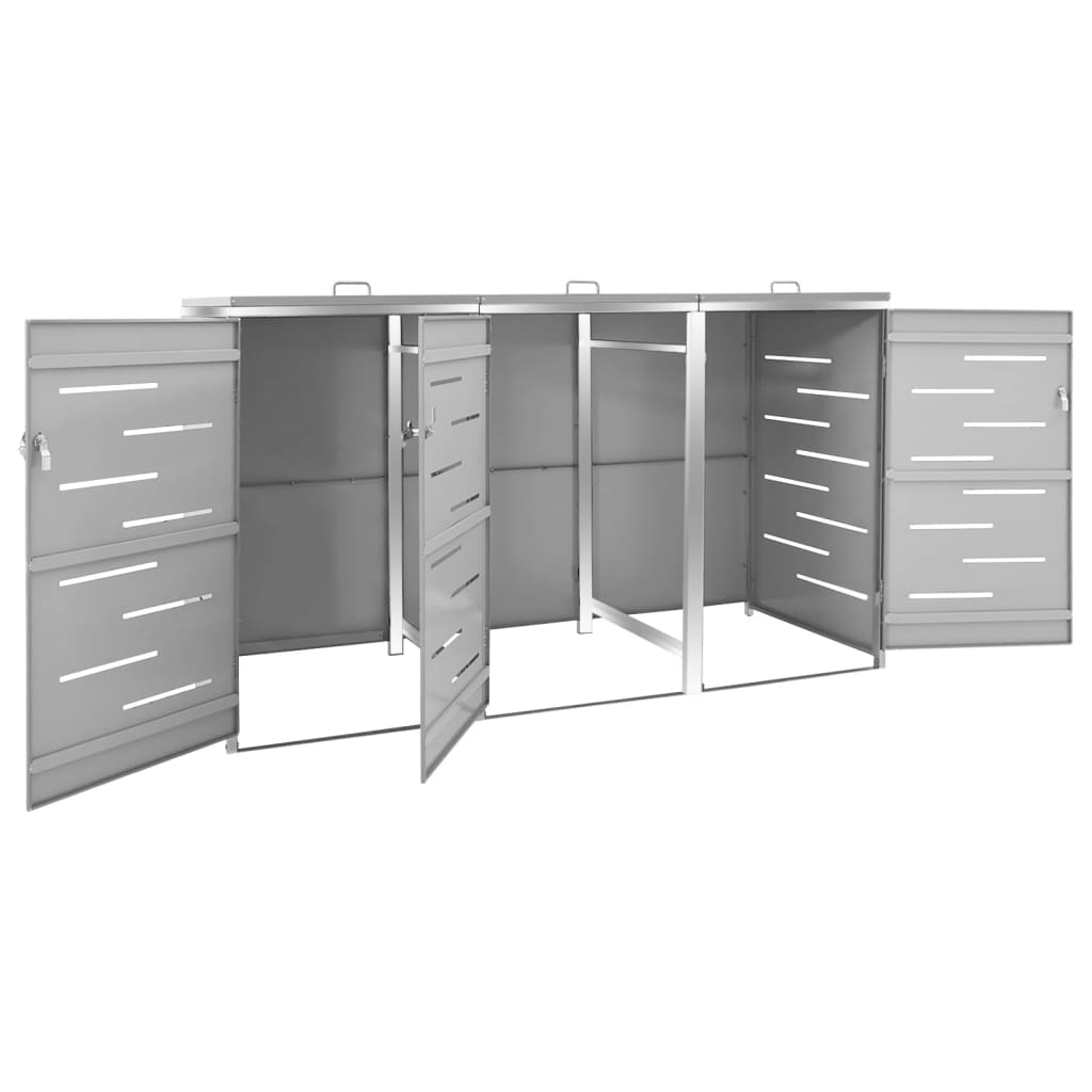 vidaXL Magazie pentru trei pubele, 207x77,5x112,5 cm, oțel inoxidabil vidaXL Magazie pentru trei pubele, 207x77,5x112,5 cm, oțel inoxidabil
