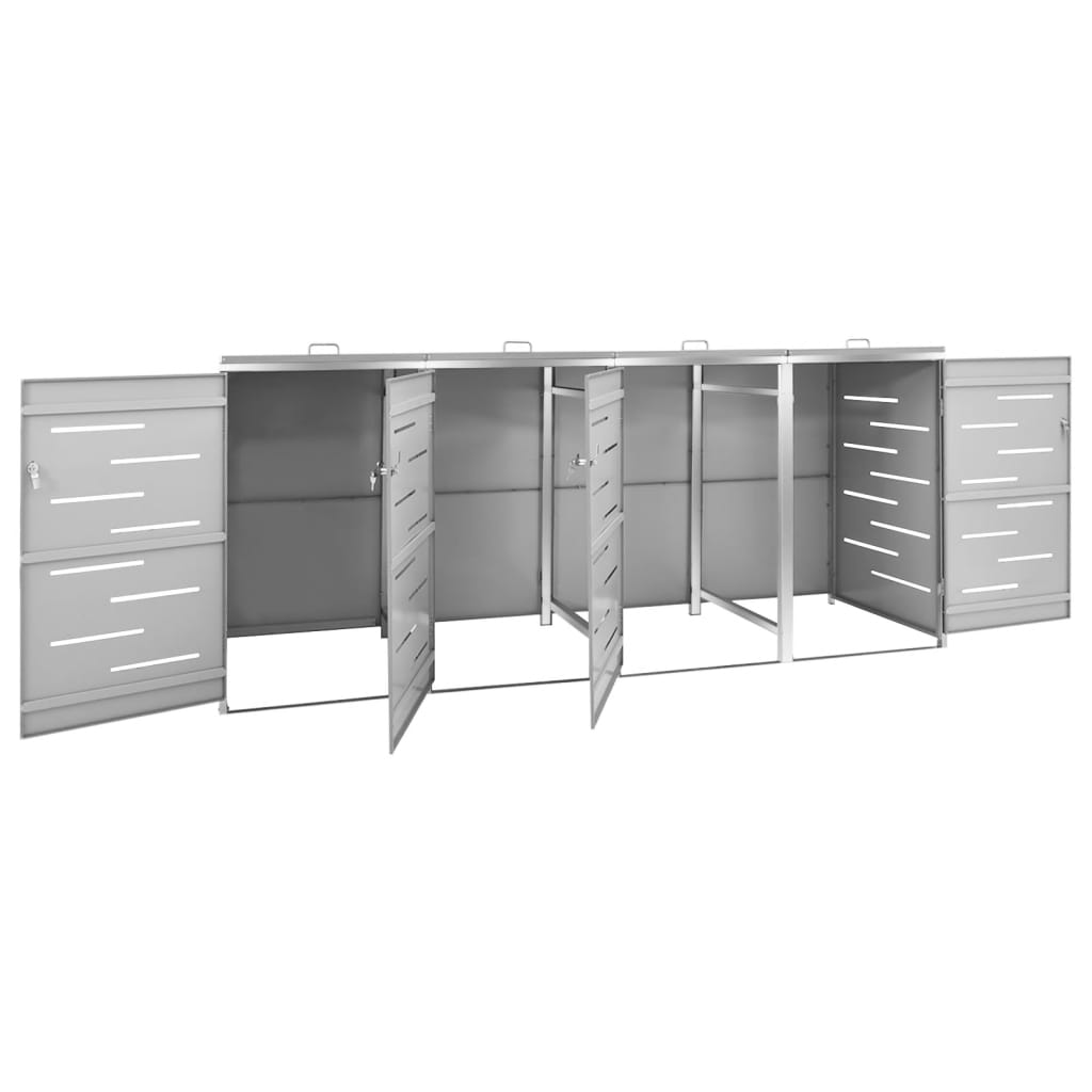 vidaXL Magazie pentru patru pubele 276,5x77,5x112,5 cm oțel inoxidabil vidaXL Magazie pentru patru pubele 276,5x77,5x112,5 cm oțel inoxidabil