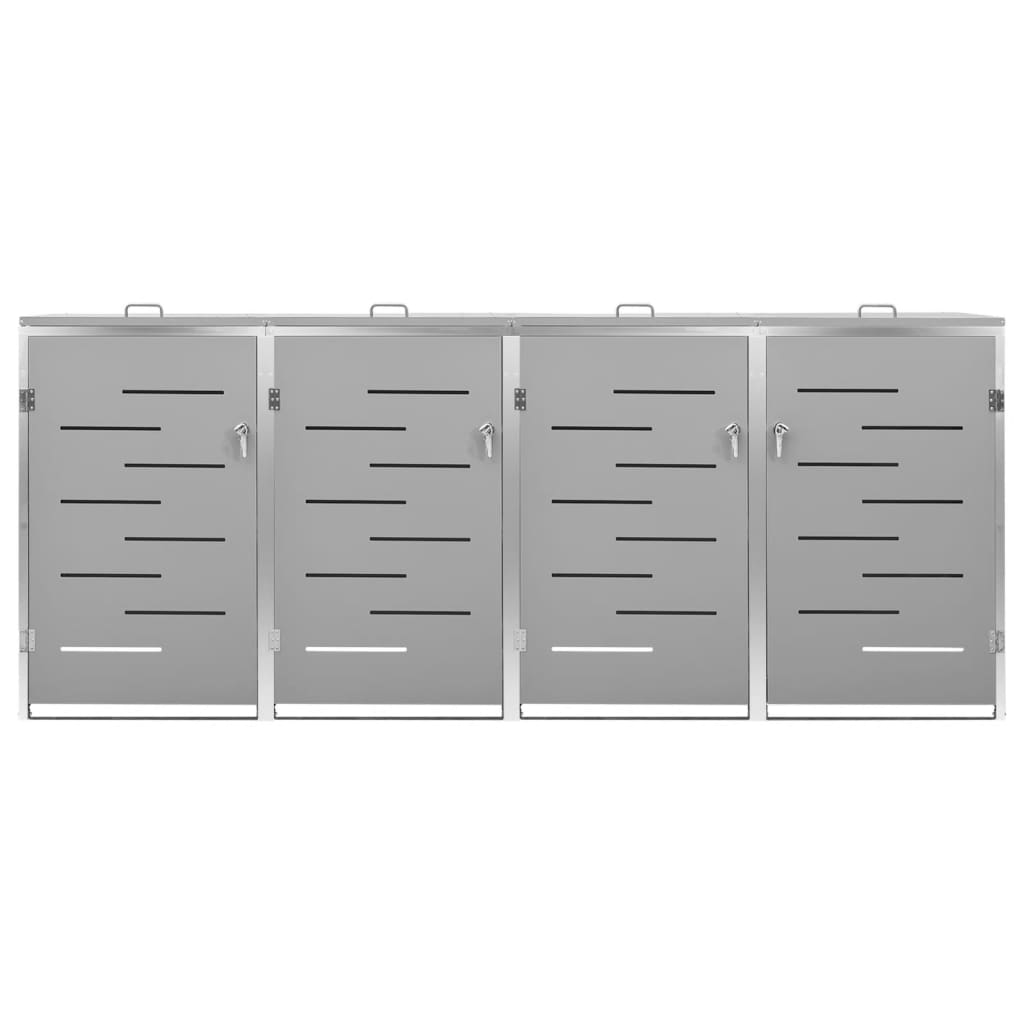 vidaXL Magazie pentru patru pubele 276,5x77,5x112,5 cm oțel inoxidabil vidaXL Magazie pentru patru pubele 276,5x77,5x112,5 cm oțel inoxidabil