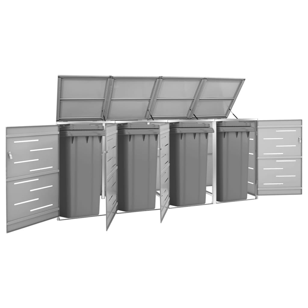 vidaXL Magazie pentru patru pubele 276,5x77,5x112,5 cm oțel inoxidabil vidaXL Magazie pentru patru pubele 276,5x77,5x112,5 cm oțel inoxidabil