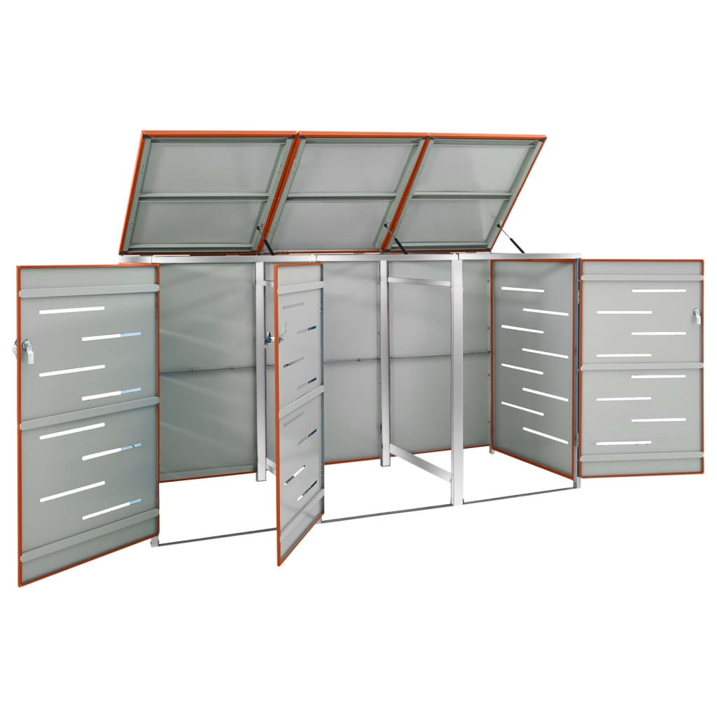 vidaXL Magazie pentru trei pubele, 207x77,5x112,5 cm, oțel inoxidabil vidaXL Magazie pentru trei pubele, 207x77,5x112,5 cm, oțel inoxidabil