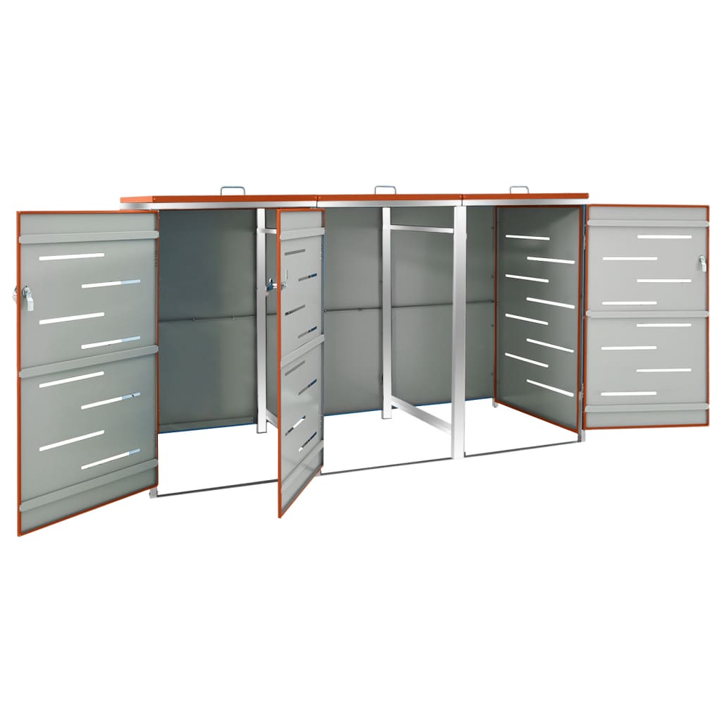 vidaXL Magazie pentru trei pubele, 207x77,5x112,5 cm, oțel inoxidabil vidaXL Magazie pentru trei pubele, 207x77,5x112,5 cm, oțel inoxidabil