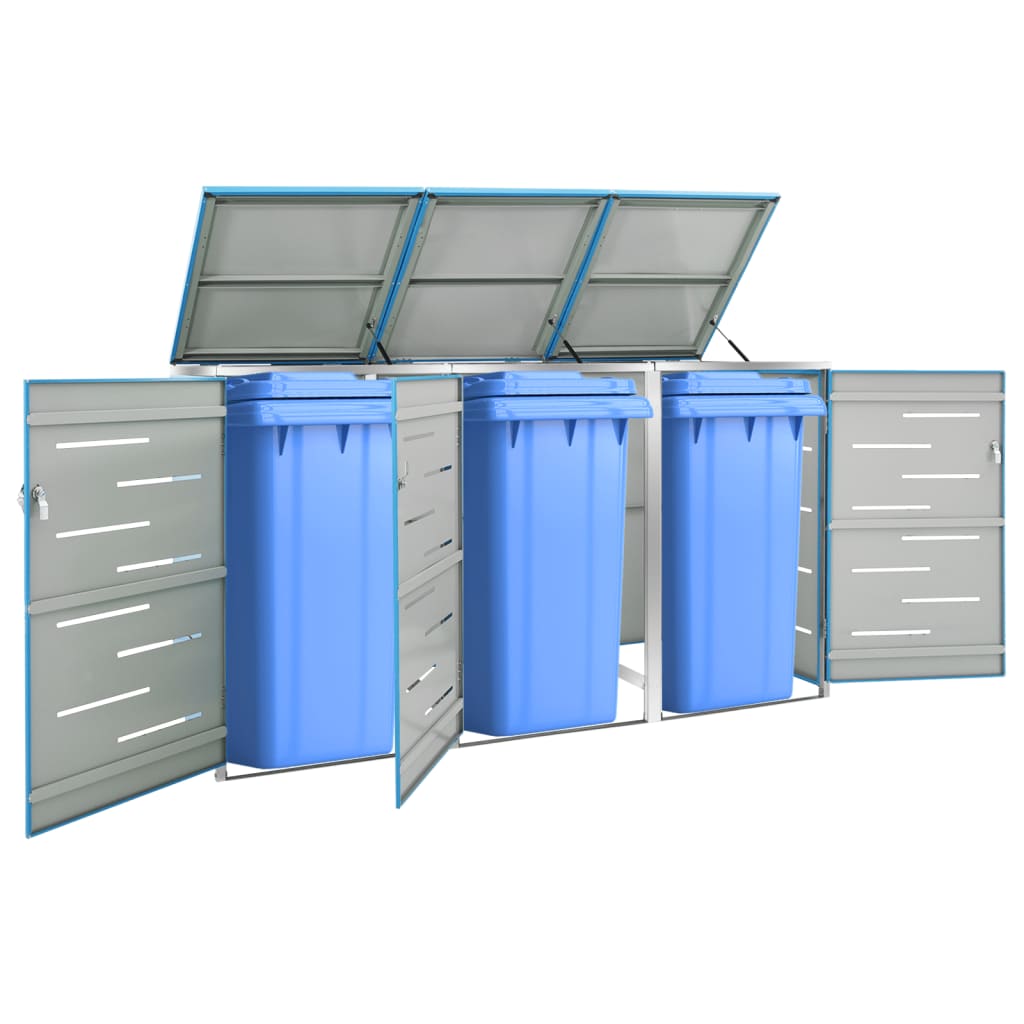 vidaXL Magazie pentru trei pubele, 207x77,5x112,5 cm, oțel inoxidabil vidaXL Magazie pentru trei pubele, 207x77,5x112,5 cm, oțel inoxidabil