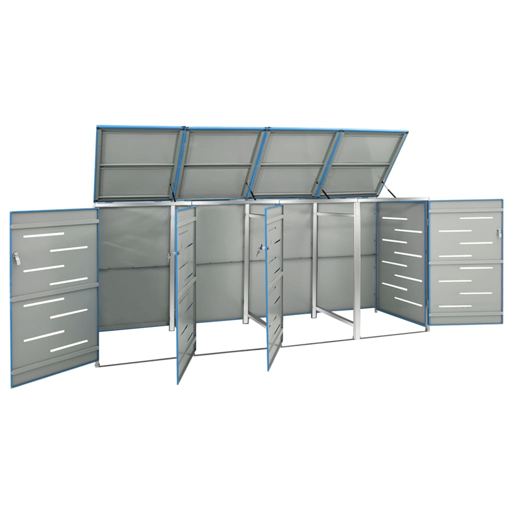 vidaXL Magazie pentru patru pubele 276,5x77,5x112,5 cm oțel inoxidabil vidaXL Magazie pentru patru pubele 276,5x77,5x112,5 cm oțel inoxidabil