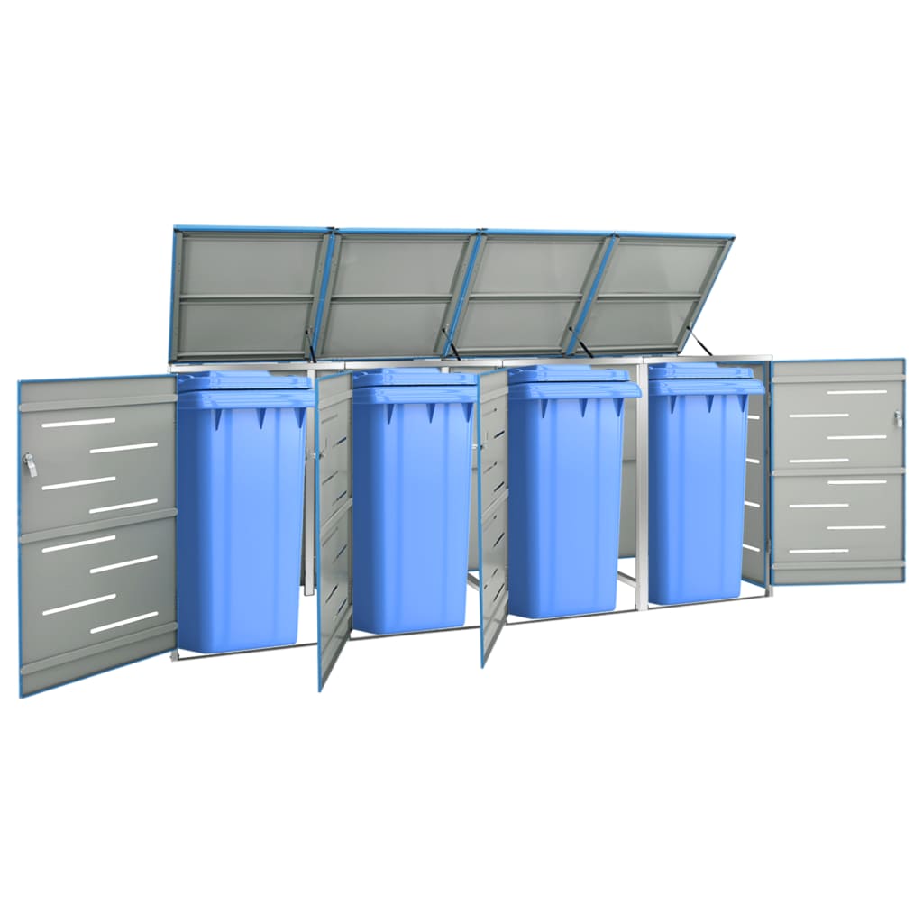 vidaXL Magazie pentru patru pubele 276,5x77,5x112,5 cm oțel inoxidabil vidaXL Magazie pentru patru pubele 276,5x77,5x112,5 cm oțel inoxidabil