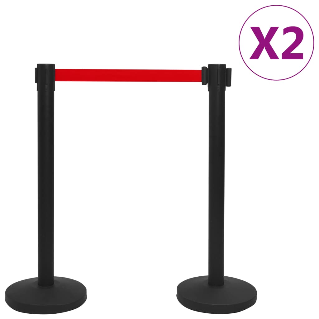 vidaXL Stâlpi cu bandă, barieră aeroport, 4 buc., negru, fier vidaXL Stâlpi cu bandă, barieră aeroport, 4 buc., negru, fier